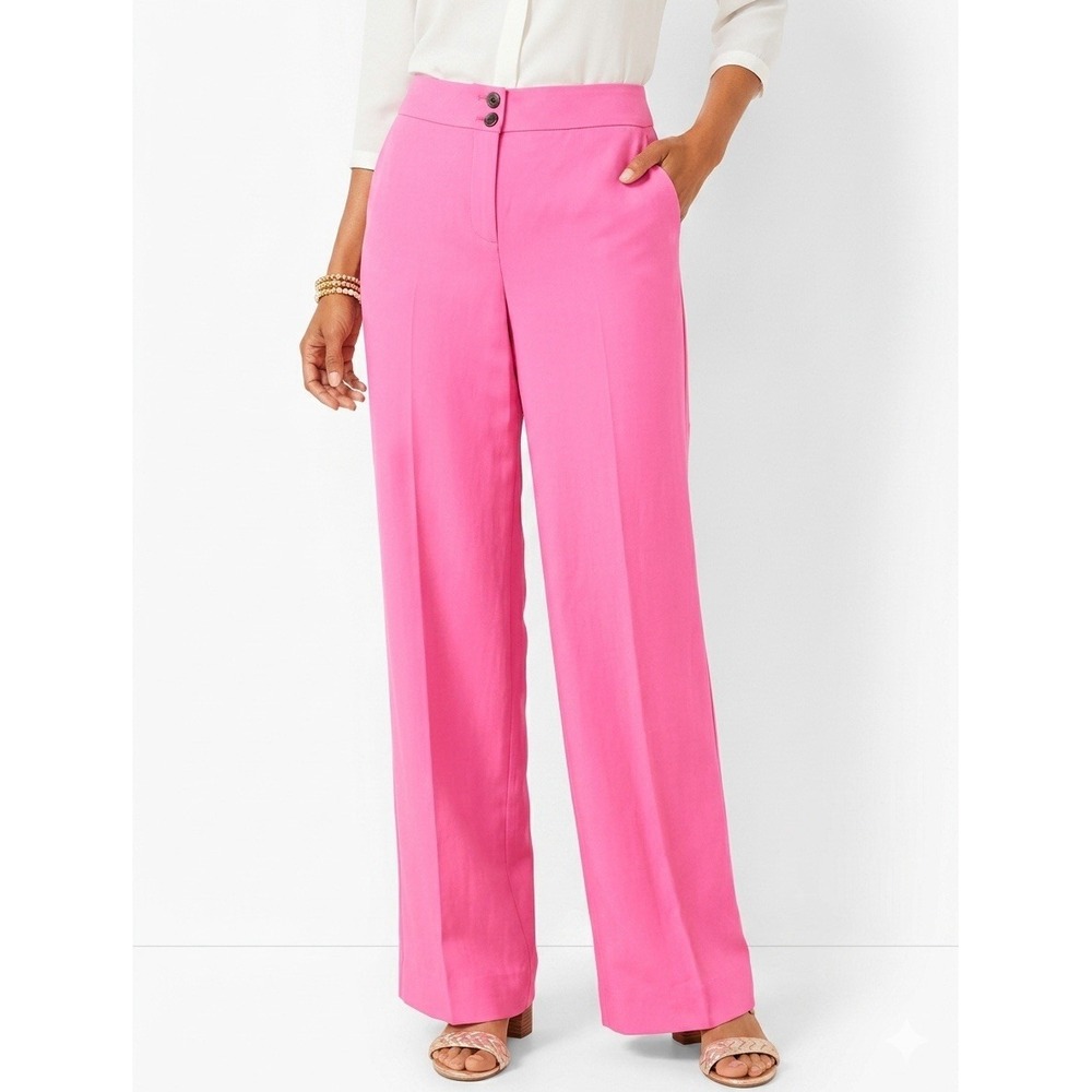 Talbots Pink Wide Leg Linen Tencel Pants Women's 8 Greenwich High Rise EUC